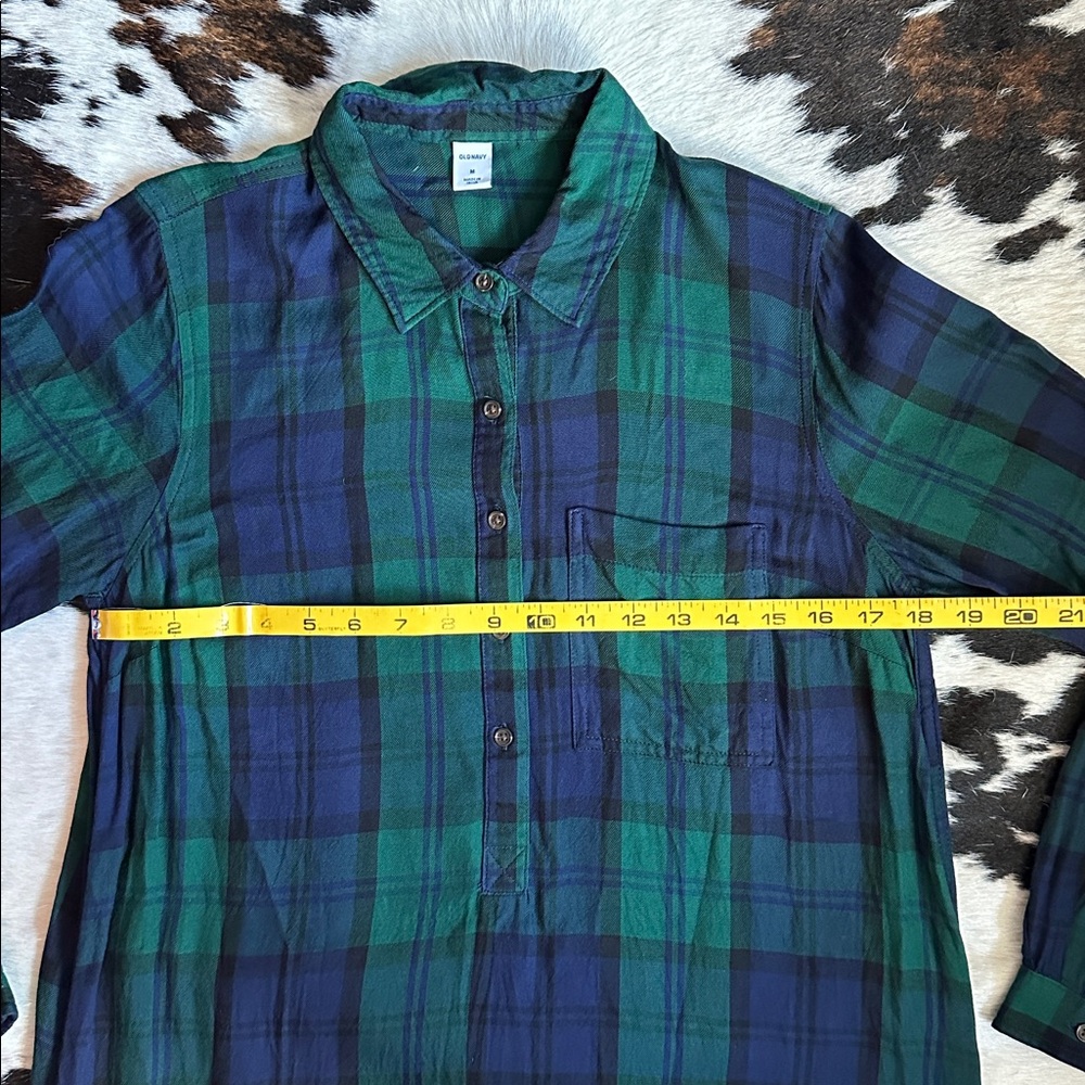 Old Navy Green and Blue Plaid 3/4 Sleeve Shirt Dress Size Medium - Picture 5 of 8